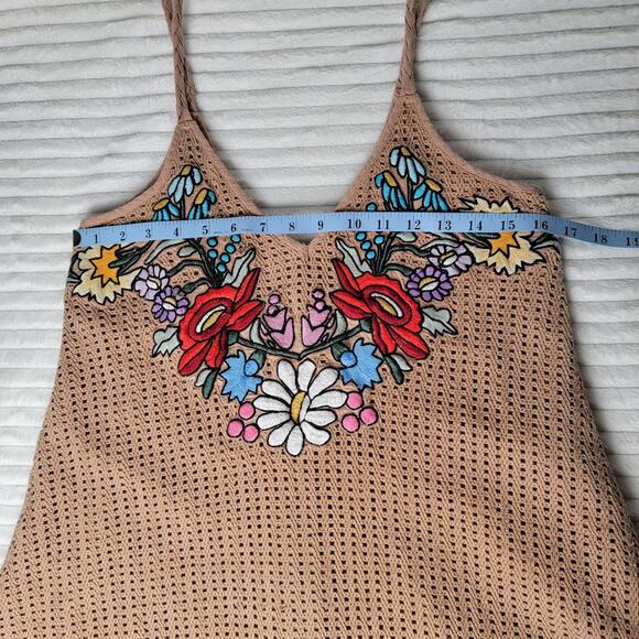 Judith March Bohemian Embroidered Crochet Mini Dress M Lined Cotton Festival - Picture 6 of 10